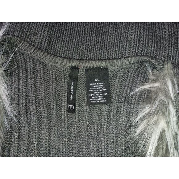 NEW DIRECTIONS, Grey Faux Fur Vest, with Knitted Back, Woman Size XL - Picture 3 of 4